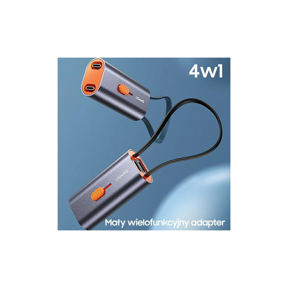Adapter USAMS 4w1 2xUSB-C / USB-C na USB-A/ USB-C na Lightning 60W stalowy/steel SJ560USB01