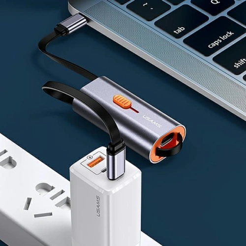 Adapter USAMS 4w1 2xUSB-C / USB-C na USB-A/ USB-C na Lightning 60W stalowy/steel SJ560USB01