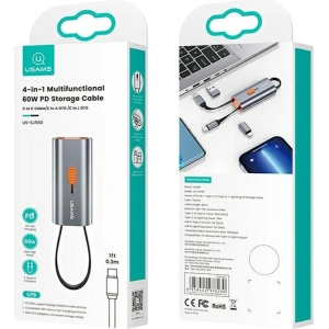 Adapter USAMS 4w1 2xUSB-C / USB-C na USB-A/ USB-C na Lightning 60W stalowy/steel SJ560USB01