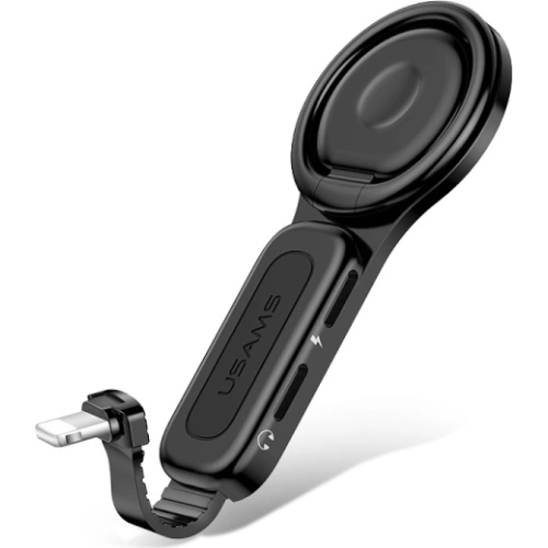 Adaptér USAMS AU06 2w1 Lightning - 2 x lightning + držák na telefon černý/black SJ274LN01