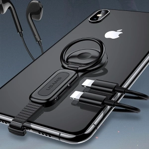 USAMS Adapter AU06 2in1 Lightning - 2 x Lightning + ring holder black SJ274LN01 (US-SJ274)
