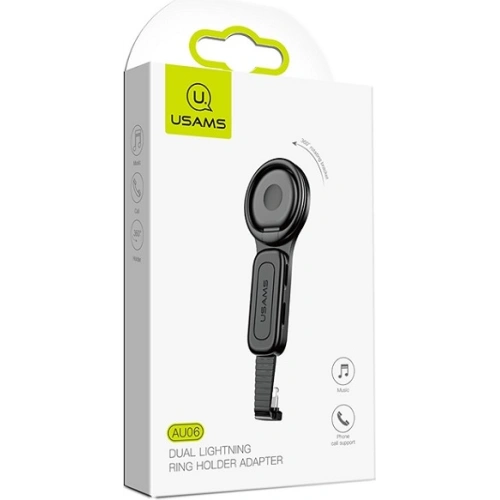 Adaptér USAMS AU06 2w1 Lightning - 2 x lightning + držák na telefon černý/black SJ274LN01