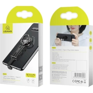 Kup Adapter USAMS AU11 2w1 USB-C - 3,5mm + USB-C + suport pentru inel negru/black SJ359TC01 - USA009BLK - {ean13} - Sklep Home Screen