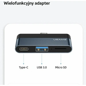 USAMS Adapter HUB USB 3.0/USB-C/microSD grey SJ491HUB01 (US-SJ491)