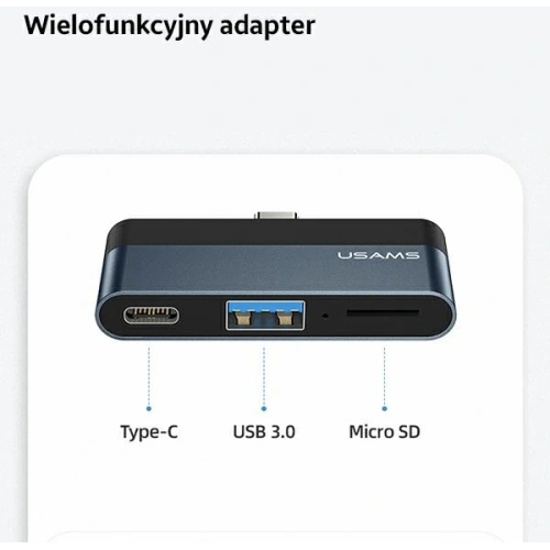 Kup USAMS USB 3.0/USB-C/Micro SD Hub grau/grey SJ491HUB01 - USA022GRY - {ean13} - Sklep Home Screen