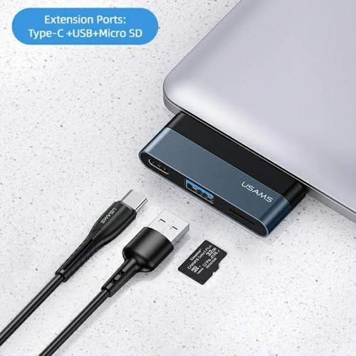 Kup Hub USAMS USB 3.0/USB-C/Micro SD szürke/grau SJ491HUB01 - USA022GRY - {ean13} - Sklep Home Screen