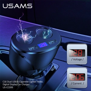 Kup Adapter USAMS C16 2 gniazda 2xUSB 96W Fast Charge czarny/black CC99TC01 rozdzielacz - USA031BLK - {ean13} - Sklep Home Screen
