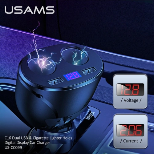 Buy USAMS Car Adapter C16 2xUSB 96W Fast Charge black CC99TC01 (US-CC099) - USA031BLK - {ean13} - Home Screen Store Europe