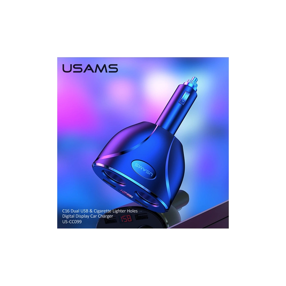 Adapter USAMS C16 2 gniazda 2xUSB 96W Fast Charge czarny/black CC99TC01 rozdzielacz