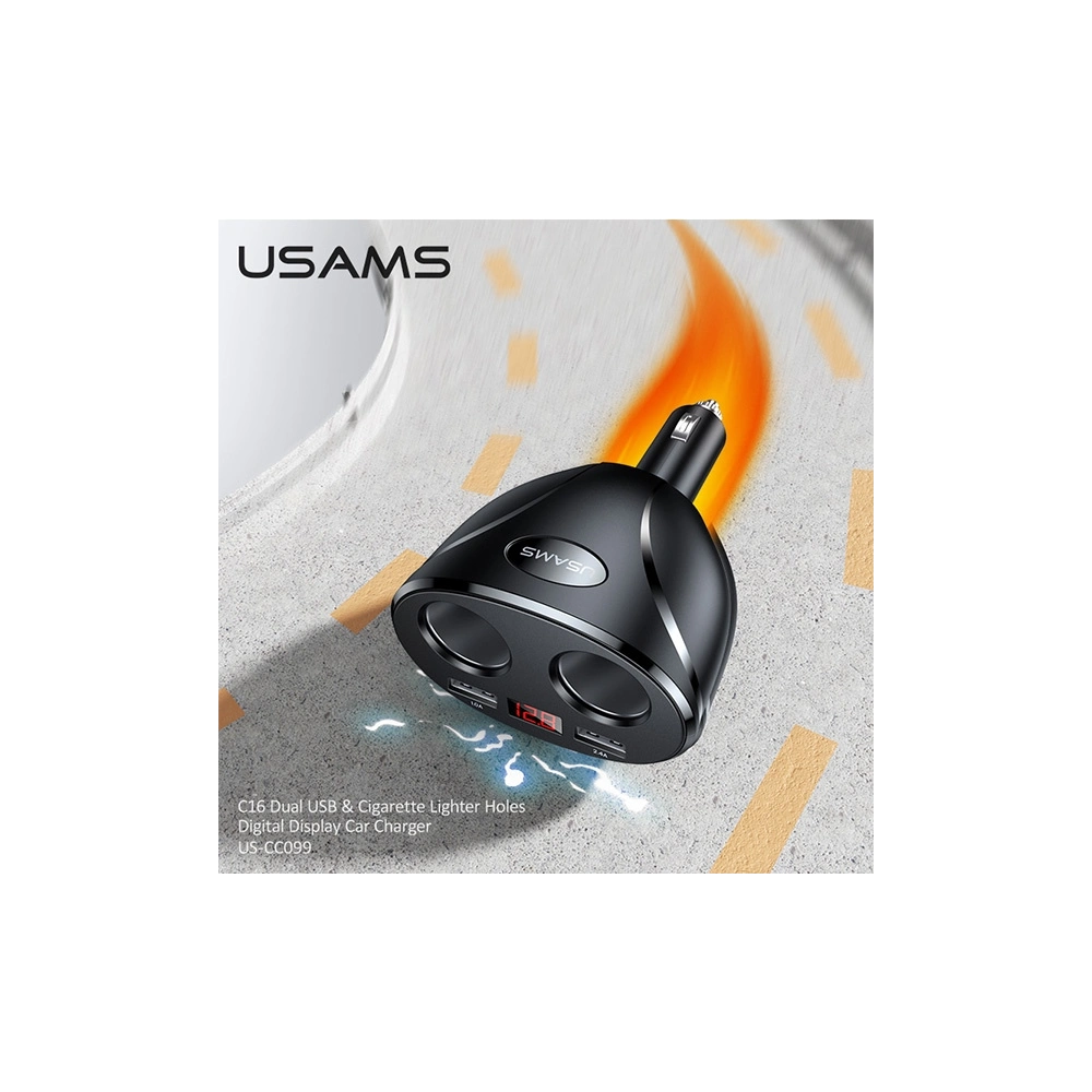 Adapter USAMS C16 2 gniazda 2xUSB 96W Fast Charge czarny/black CC99TC01 rozdzielacz