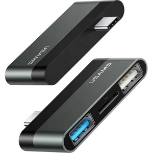 Kup Adapter USAMS USB-C Mini HUB 2xUSB + Micro SD grau SJ463HUB01 - USA034GRY - {ean13} - Sklep Home Screen