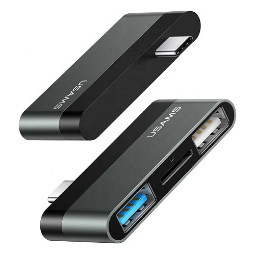 Kup Adapter USAMS USB-C Mini HUB 2xUSB + Micro SD grau SJ463HUB01 - USA034GRY - {ean13} - Sklep Home Screen