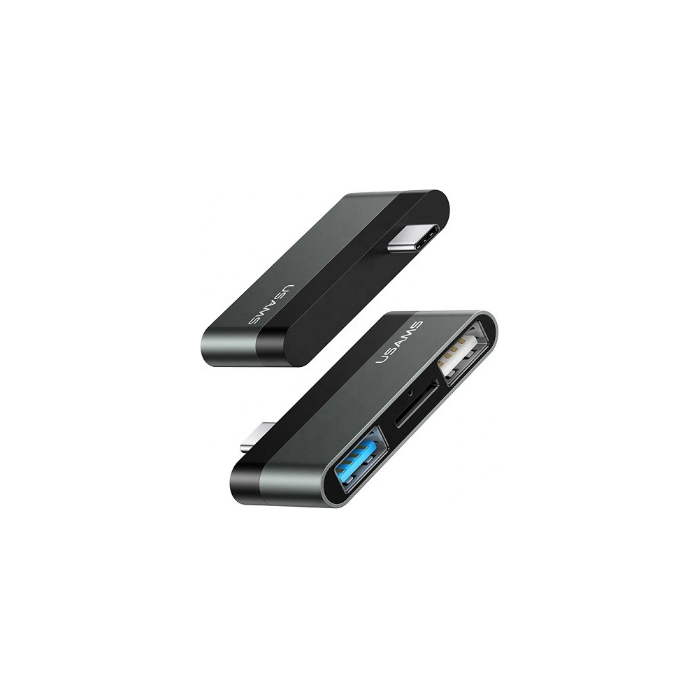 Adapter USAMS USB-C Mini HUB 2xUSB +Micro SD szary/grey SJ463HUB01