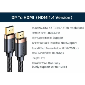 Kabel USAMS U74 DisplayPort - HDMI 2.0m czarny/black 4K HD SJ530HD01