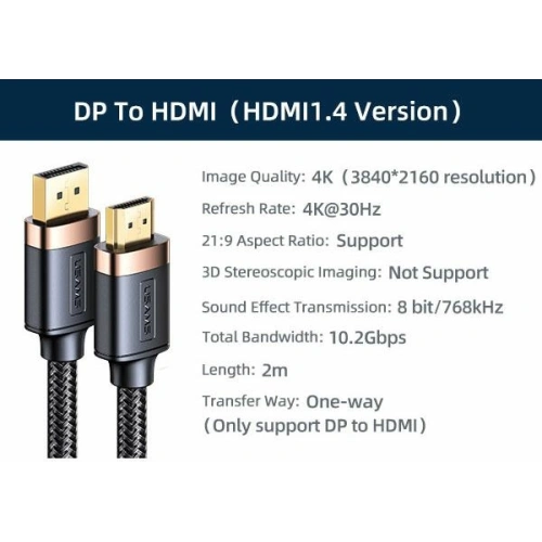 Kup Kabel USAMS U74 DisplayPort - HDMI 2.0m černý/black 4K HD SJ530HD01 - USA206BLK - {ean13} - Sklep Home Screen