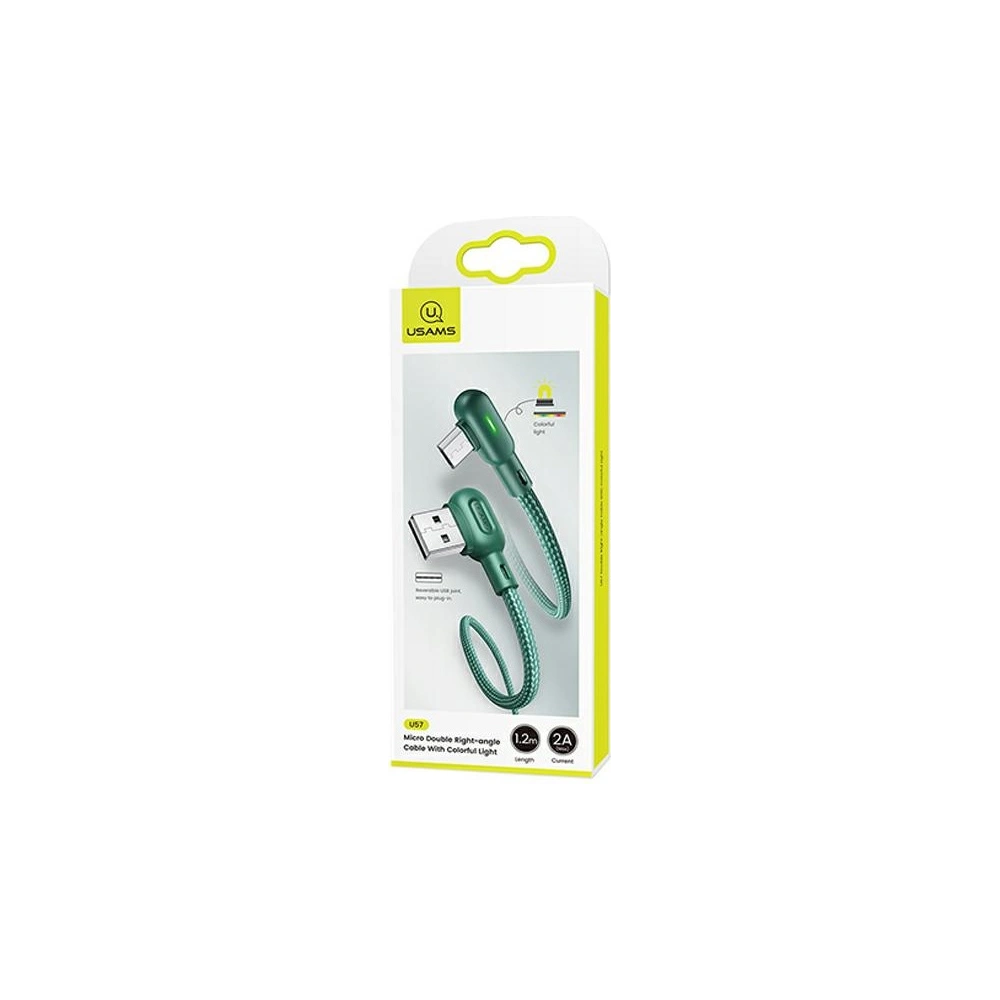 Kabel kątowy USAMS U57 MicroUSB 1,2m 2A zielony/green SJ458USB02