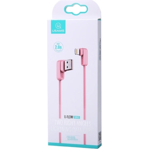 USAMS U-flow Lightning 1,2m 2A sarokkábel rózsaszín/IPUSBCY03