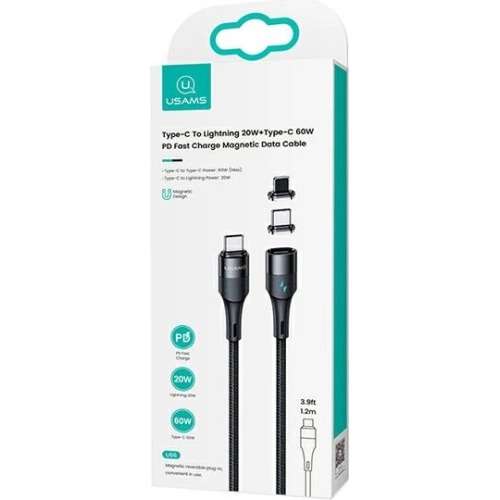 Kup Kabel magnetic USAMS U66 USB-C la USB-C/lightning 60W PD Fast Charge 1.2m împletit negru/black SJ495USB01 - USA227BLK - {ean13} - Sklep Home Screen