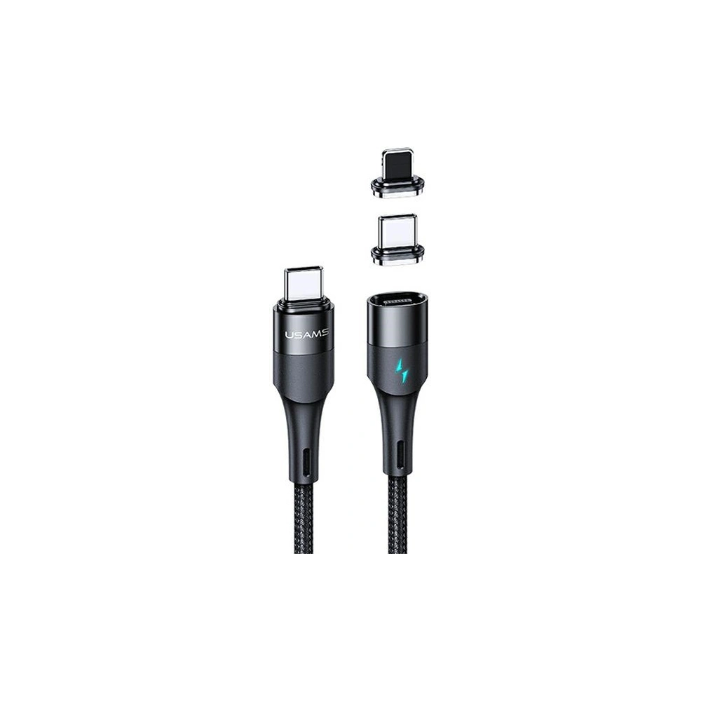 Kabel magnetyczny USAMS U66 USB-C na USB-C/ lightning 60W PD Fast Charge 2.0m pleciony czarny/black SJ507USBXX01
