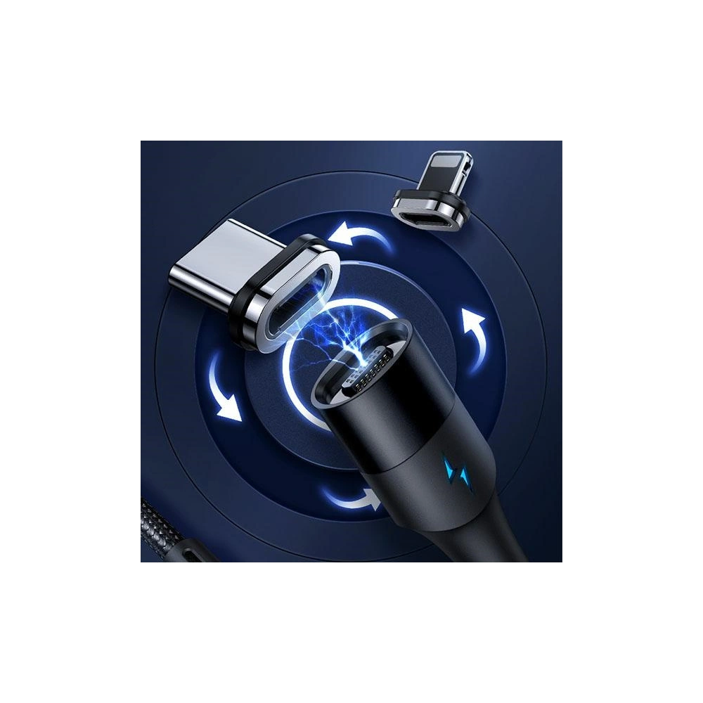 Kabel magnetyczny USAMS U66 USB-C na USB-C/ lightning 60W PD Fast Charge 2.0m pleciony czarny/black SJ507USBXX01