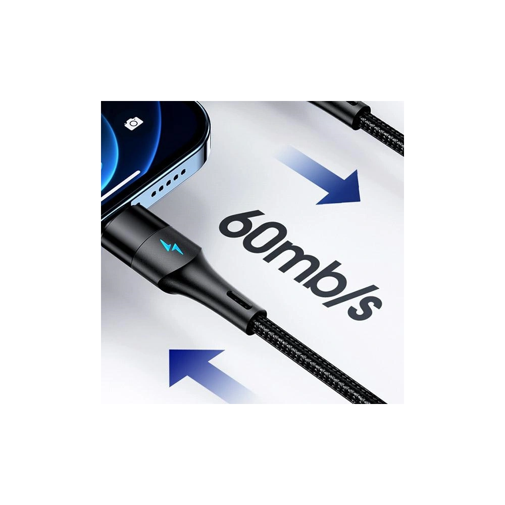 Kabel magnetyczny USAMS U66 USB-C na USB-C/ lightning 60W PD Fast Charge 2.0m pleciony czarny/black SJ507USBXX01