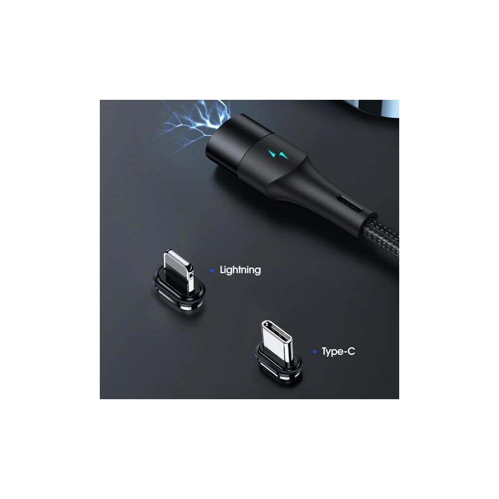 Kabel magnetyczny USAMS U66 USB-C na USB-C/ lightning 60W PD Fast Charge 2.0m pleciony czarny/black SJ507USBXX01