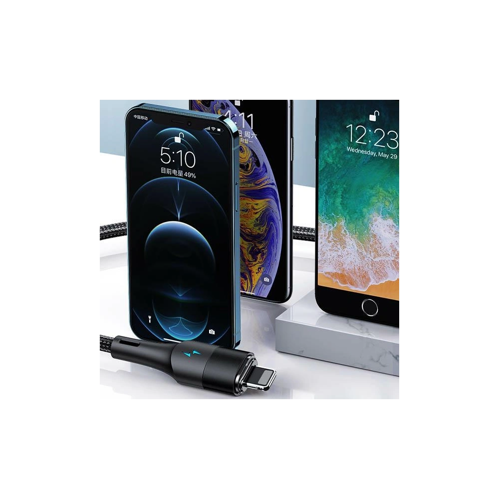 Kabel magnetyczny USAMS U66 USB-C na USB-C/ lightning 60W PD Fast Charge 2.0m pleciony czarny/black SJ507USBXX01