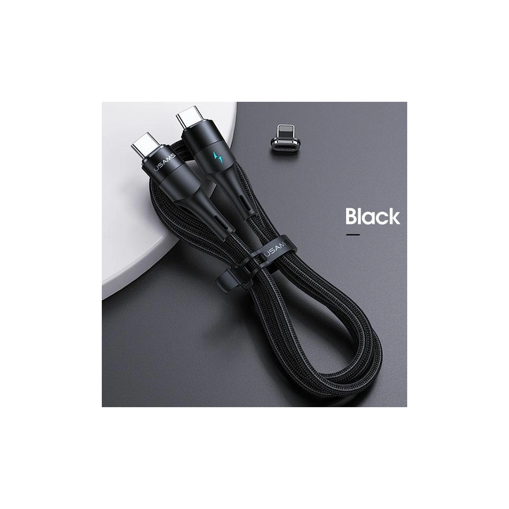 Kabel magnetyczny USAMS U66 USB-C na USB-C/ lightning 60W PD Fast Charge 2.0m pleciony czarny/black SJ507USBXX01