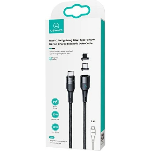 Kup Kabel magnetyczny USAMS U66 USB-C na USB-C/ lightning 60W PD Fast Charge 2.0m pleciony czarny/black SJ507USBXX01 - USA228BLK - {ean13} - Sklep Home Screen