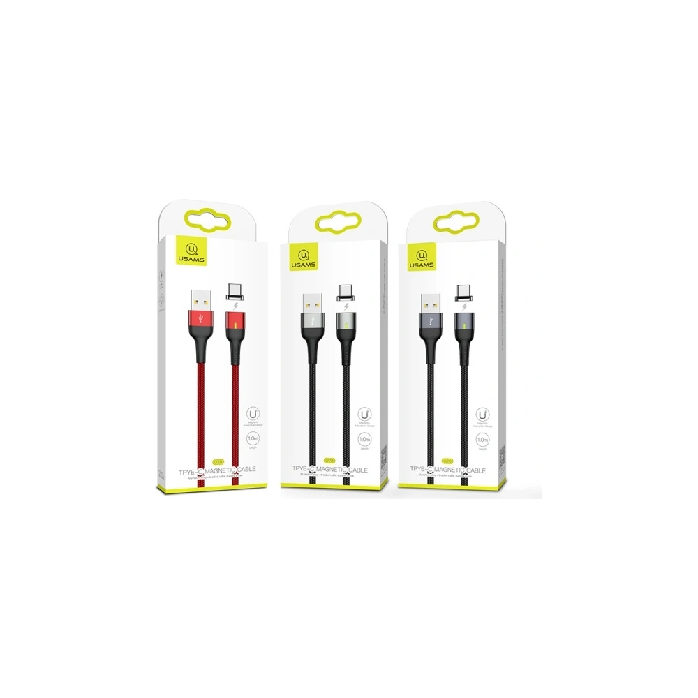 Kabel magnetyczny USAMS U28 lightning 2.4A Fast Charge 1m pleciony szary/grey SJ326USB03