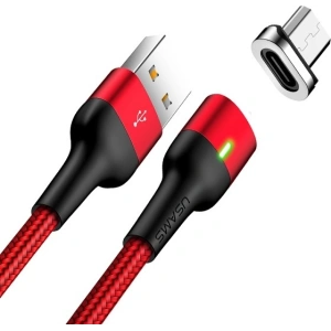 USAMS Magnetic Nylon Cable U28 microUSB 3A Fast Charge 1m red SJ328USB02 (US-SJ328)