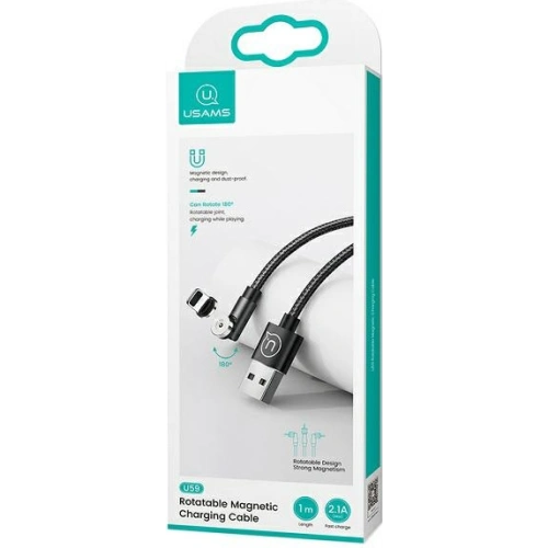 Buy USAMS Magnetic Nylon Cable U59 Lightning 2.1A Fast Charge 1m black SJ472USB01 (US-SJ472) - USA237BLK - {ean13} - Home Screen Store Europe