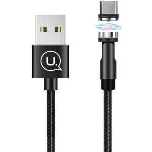 Magnetický kabel USAMS U59 microUSB 2.1A rychlé nabíjení 1m pletený černý SJ474USB01 nastavitelný úhel