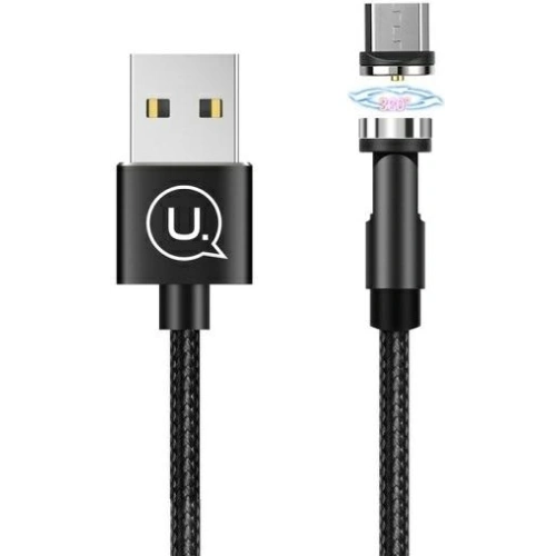 Magnetický kabel USAMS U59 microUSB 2.1A rychlé nabíjení 1m pletený černý SJ474USB01 nastavitelný úhel