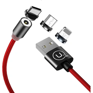 Kabel magnetický USAMS U-Sure 3w1 1m červený/red (lightning/microUSB/USB-C) SJ438USB02