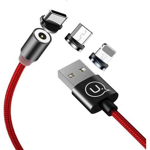 Cablu magnetic USAMS U-Sure 3in1 1m roșu (lightning/microUSB/USB-C) SJ438USB02