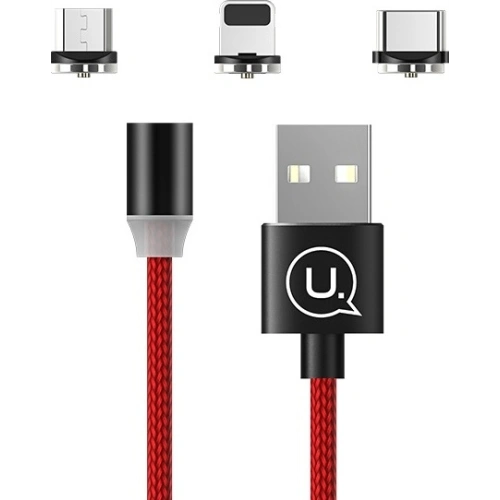 Kabel magnetický USAMS U-Sure 3w1 1m červený/red (lightning/microUSB/USB-C) SJ438USB02