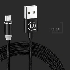 USAMS U-Sure mikroUSB mágneses kábel 1m 2.1A fekete/zsinór SJ294USB01