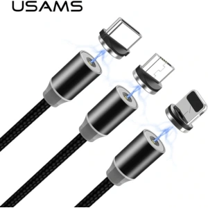 USAMS Magnetic Nylon Cable U-Sure microUSB 1m 2.1A black SJ294USB01 (US-SJ294)