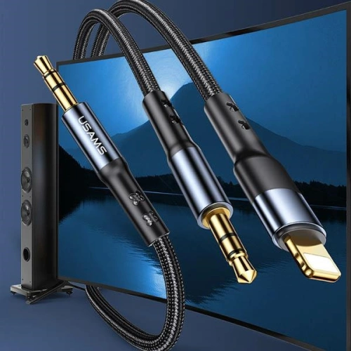 Kup Kabel pleciony USAMS 2w1 1,2m Fast Charge (Lightning/Jack 3,5mm na Jack 3,5mm) SJ554YP01 - USA253 - {ean13} - Sklep Home Screen