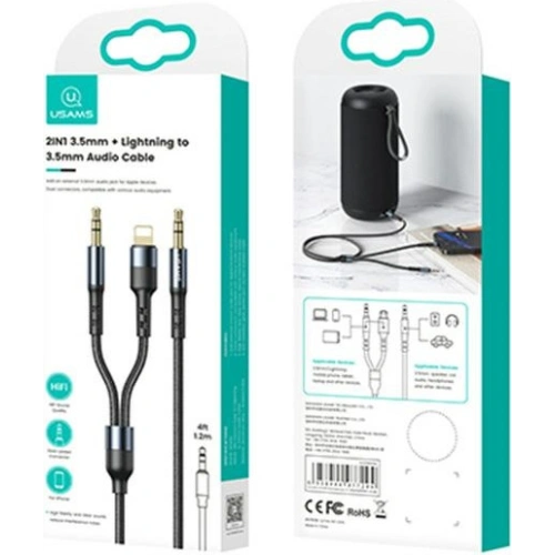 Kup Kabel pleciony USAMS 2w1 1,2m Fast Charge (Lightning/Jack 3,5mm na Jack 3,5mm) SJ554YP01 - USA253 - {ean13} - Sklep Home Screen
