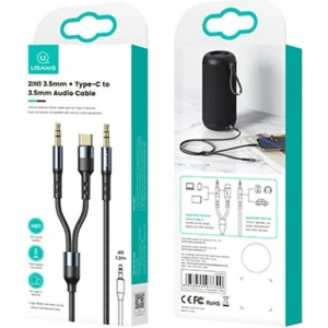 Buy USAMS Nylon Cable 2in1 1,2m Fast Charge (USB-C/Jack 3,5mm - Jack 3,5mm) SJ555YP01 (US-SJ555) - USA254 - {ean13} - Home Screen Store Europe