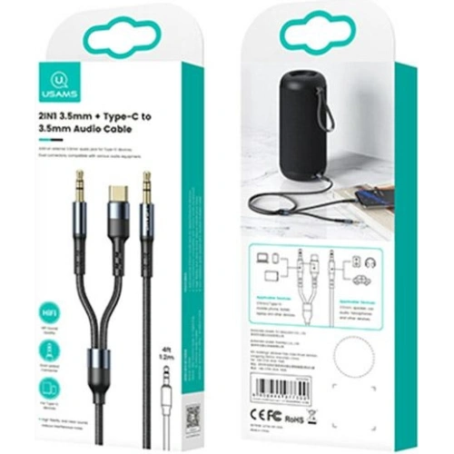 Buy USAMS Nylon Cable 2in1 1,2m Fast Charge (USB-C/Jack 3,5mm - Jack 3,5mm) SJ555YP01 (US-SJ555) - USA254 - {ean13} - Home Screen Store Europe