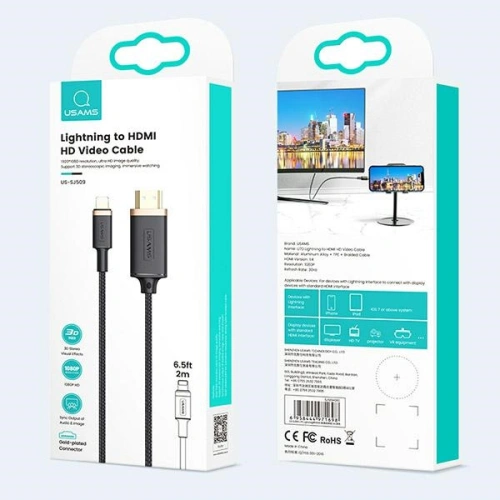 Kabel pleciony USAMS Lightning - HDMI U70 2.0m czarny/black SJ509HD01
