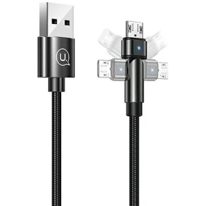 USAMS forgatható U60 2A microUSB fonott kábel fekete 1m SJ478USB01