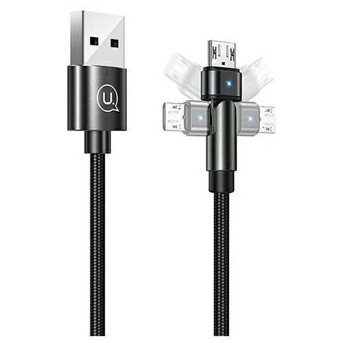 Kup Cablu împletit USAMS rotativ U60 2A microUSB negru/black 1m SJ478USB01 - USA259BLK - {ean13} - Sklep Home Screen