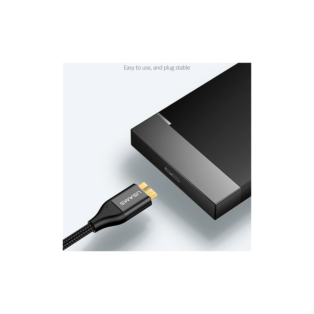 Kabel pleciony USAMS U19 USB 3.0 micro USB B do dysku zewnętrznego 1m czarny/black SJ272USB01