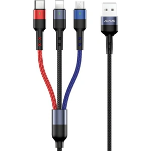 Kabel pletený USAMS U26 3w1 1,5m 2A Rychlé nabíjení (lightning/microUSB/USB-C) SJ318USB01