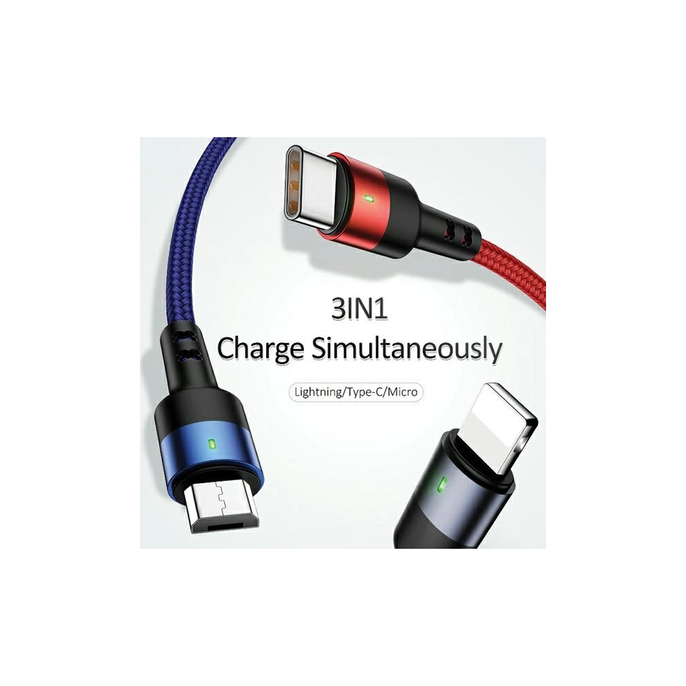 Kabel pleciony USAMS U26 3w1 1,5m 2A Fast Charge (lightning/microUSB/USB-C) SJ318USB01