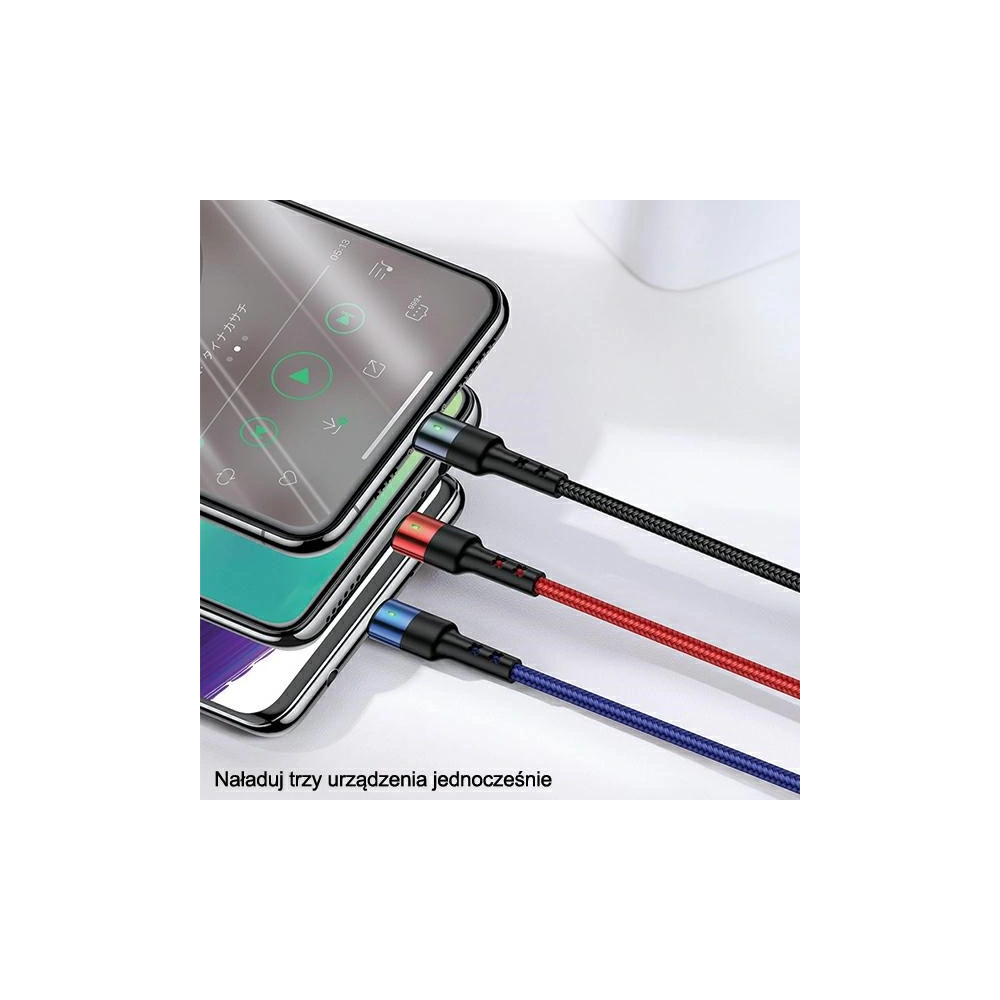 Kabel pleciony USAMS U26 3w1 1,5m 2A Fast Charge (lightning/microUSB/USB-C) SJ318USB01